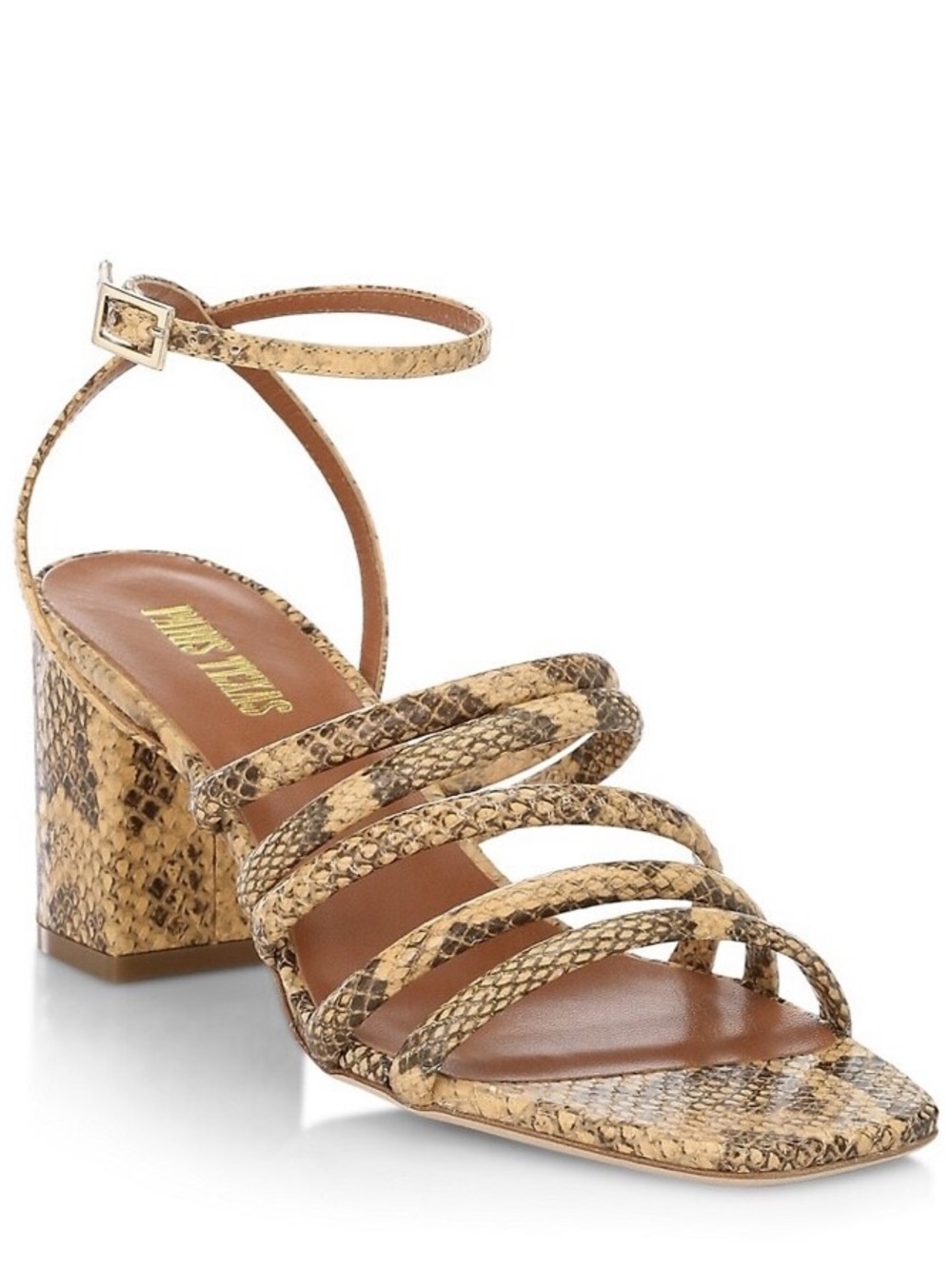 Paris Texas Snakeskin-Print Leather Strappy Block Heel Sandals